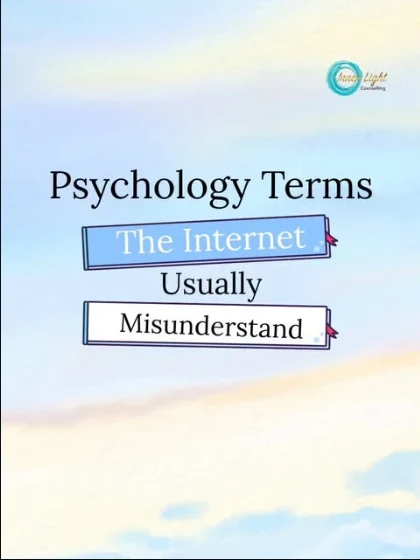 Carousel cover on a soft sky background: Psychology terms the internet usually misunderstand, with the Inner Light logo.